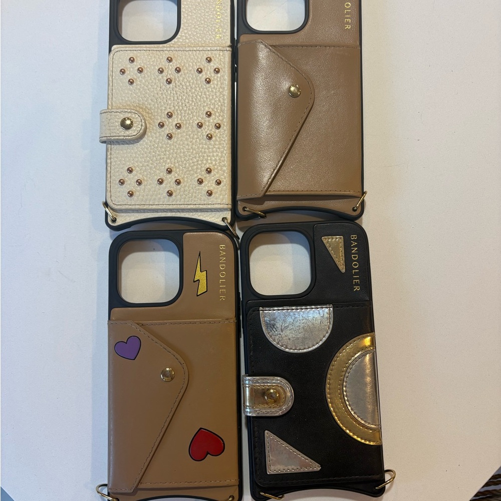 Bandolier Phone Cases Set in Cream, Tan, Black with Gold & Silver Accents